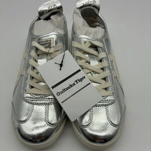 Onitsuka Tiger Silver Metallic & Cream Leather Athletic Sneakers